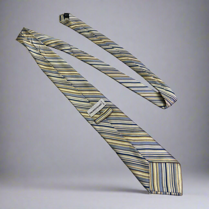 PRONTO UOMO 100% Silk Stripe Pattern Design Tie 60" Yellow/Blue (Pre-Owned)