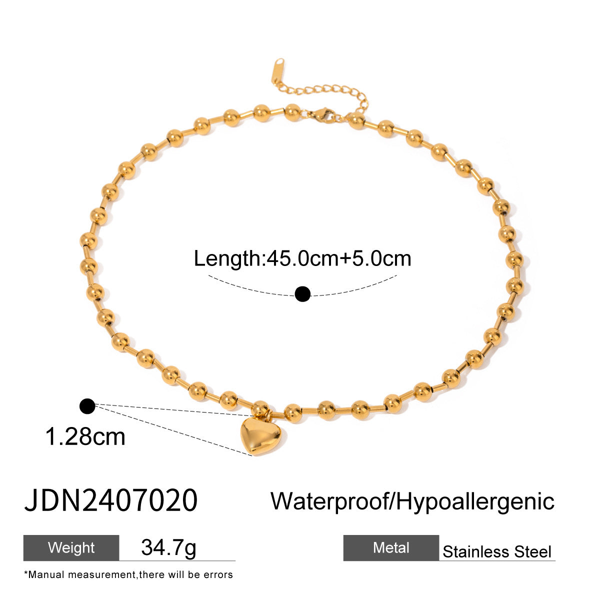 Stainless Steel Beaded Love Necklace 18k Golden Clavicle Chain