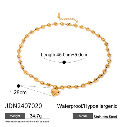 Stainless Steel Beaded Love Necklace 18k Golden Clavicle Chain