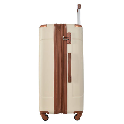 Hardshell Luggage Sets 3 Pcs Spinner Suitcase with TSA Lock Lightweight 20''24''28'' Brown white + ABS