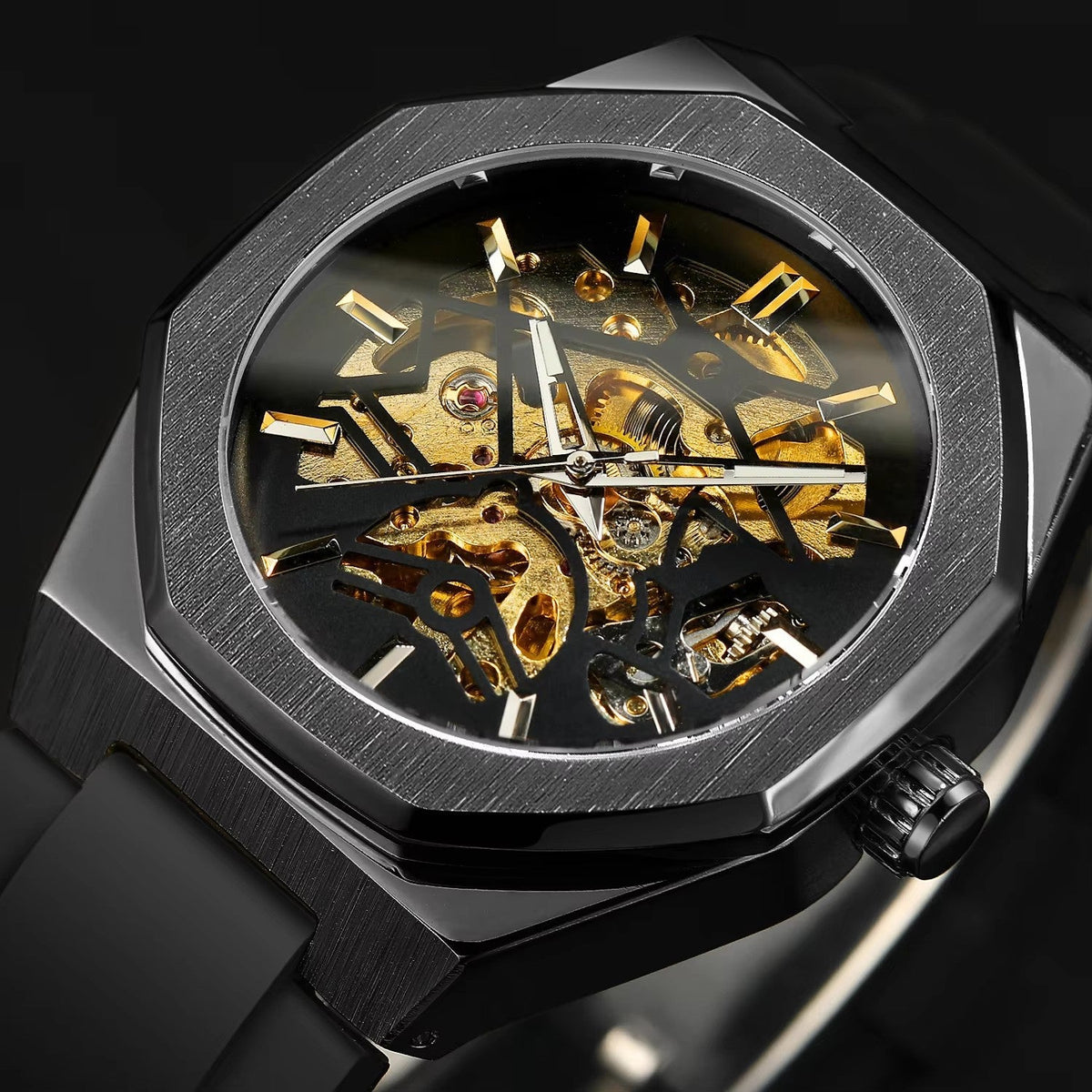 Automatic Mechanical Watch With A Rubber Strap