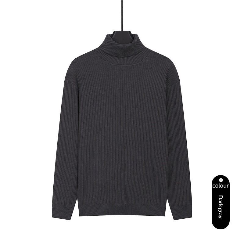 Mens Turtleneck Knitted Solid-Color Sweater