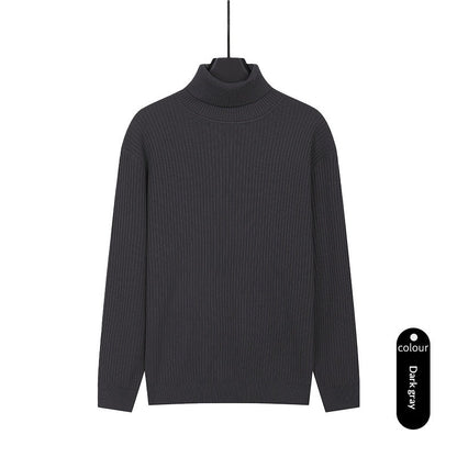 Mens Turtleneck Knitted Solid-Color Sweater