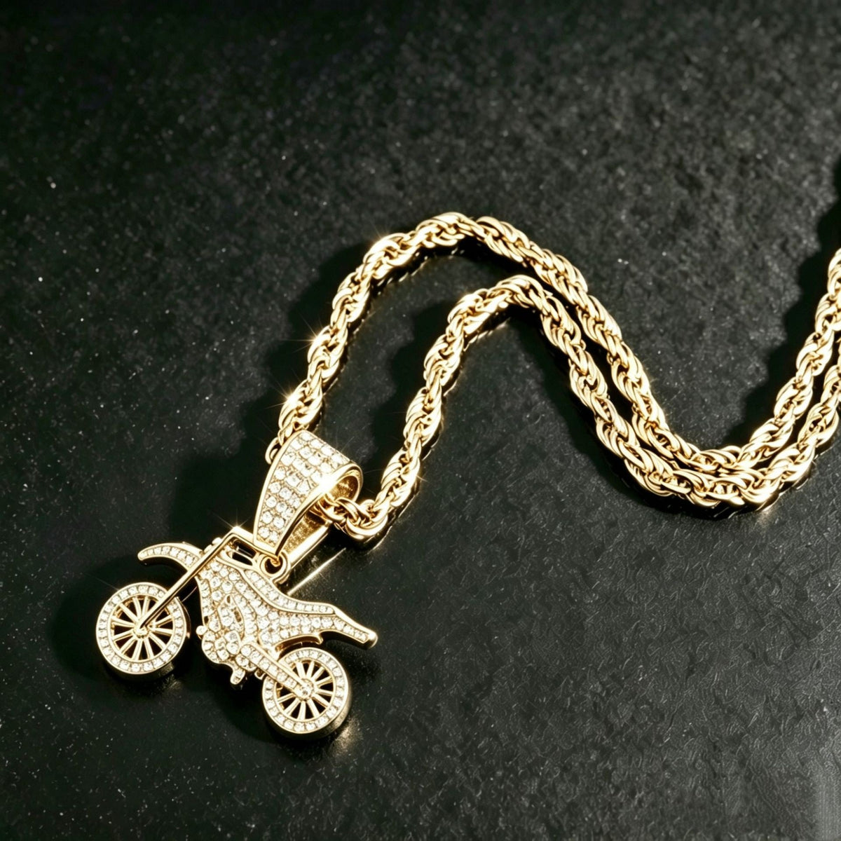 European And American Hip-hop Personalized Full-diamond Motorcycle Pendant Necklace