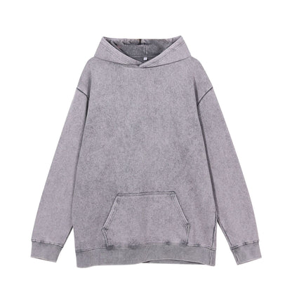 Mens American-style Washed-and-distressed Hooded Sweatshirt