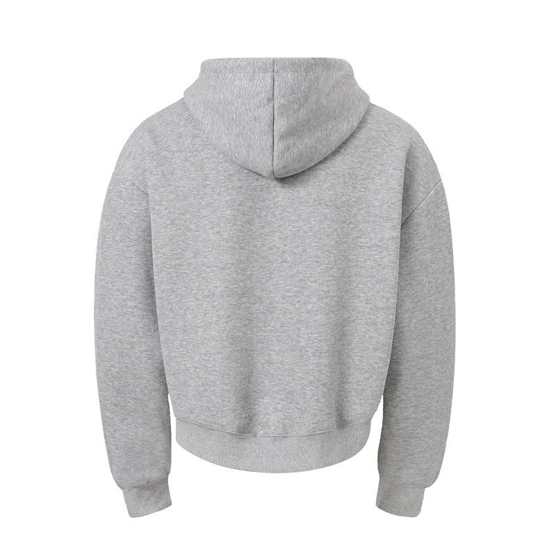 Rivet-zip Hooded Loose-fit Cropped Cardigan Unisex Jacket