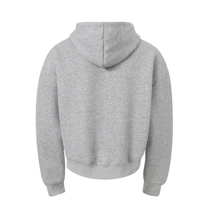 Rivet-zip Hooded Loose-fit Cropped Cardigan Unisex Jacket
