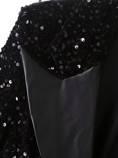 European And American Stitching Neckline Women's Casual Sequin Suit Women's Jacket