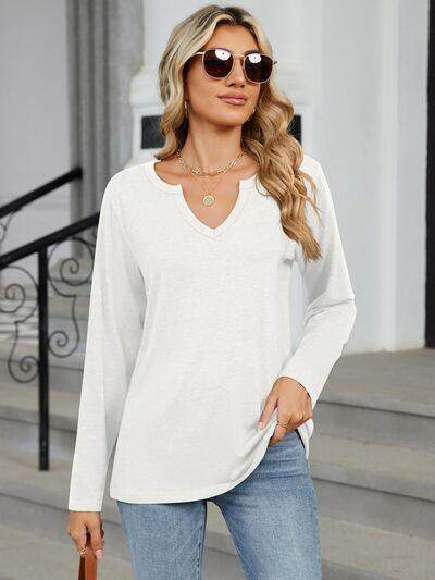 Notched Long Sleeve T-Shirt for Women in Various Sizes