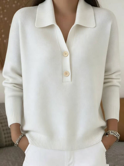 Button Lapel Sweater Women's Knitted Polo Neck Long Sleeve Pullover Top Casual Fall Winter Clothing