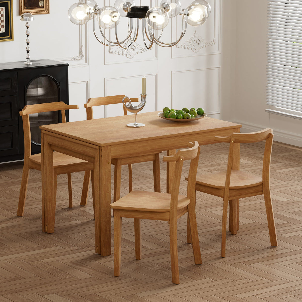 TOPMAX 65 "5-piece set with wheels, expandable dining table set, 17.7" pull-out side table and small dining chairs, natural