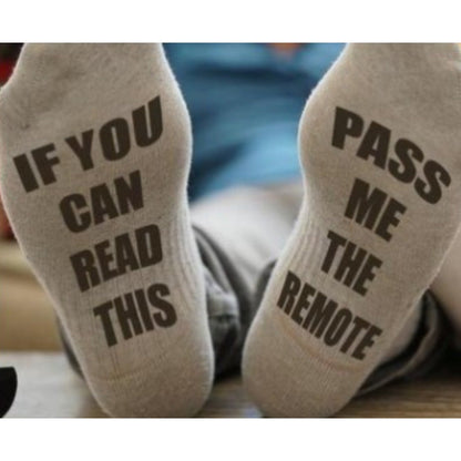 PASS ME THE REMOTE Printed Casual Mid Tube Gift Socks With Letters Non Slip Socks