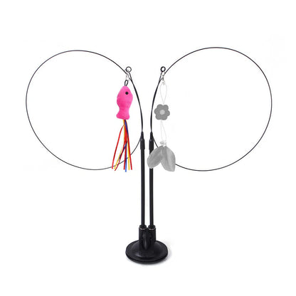 Suction cup cat toy stick that can be attached and held with steel wire multi head interchangeable cat toy and pet supplies