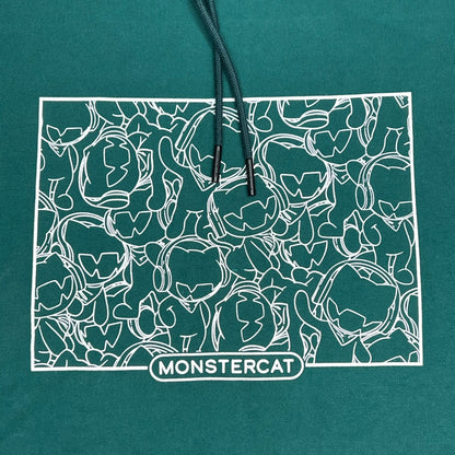 MONSTERCAT Hooded Drawstring Pull Over Sweatshirt Unisex Sz S Emerald Green