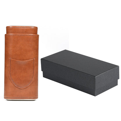 Two end hardware leather cigar box portable cedar wood 3-pack cigar moisturizing box protective cover cigar leather cover