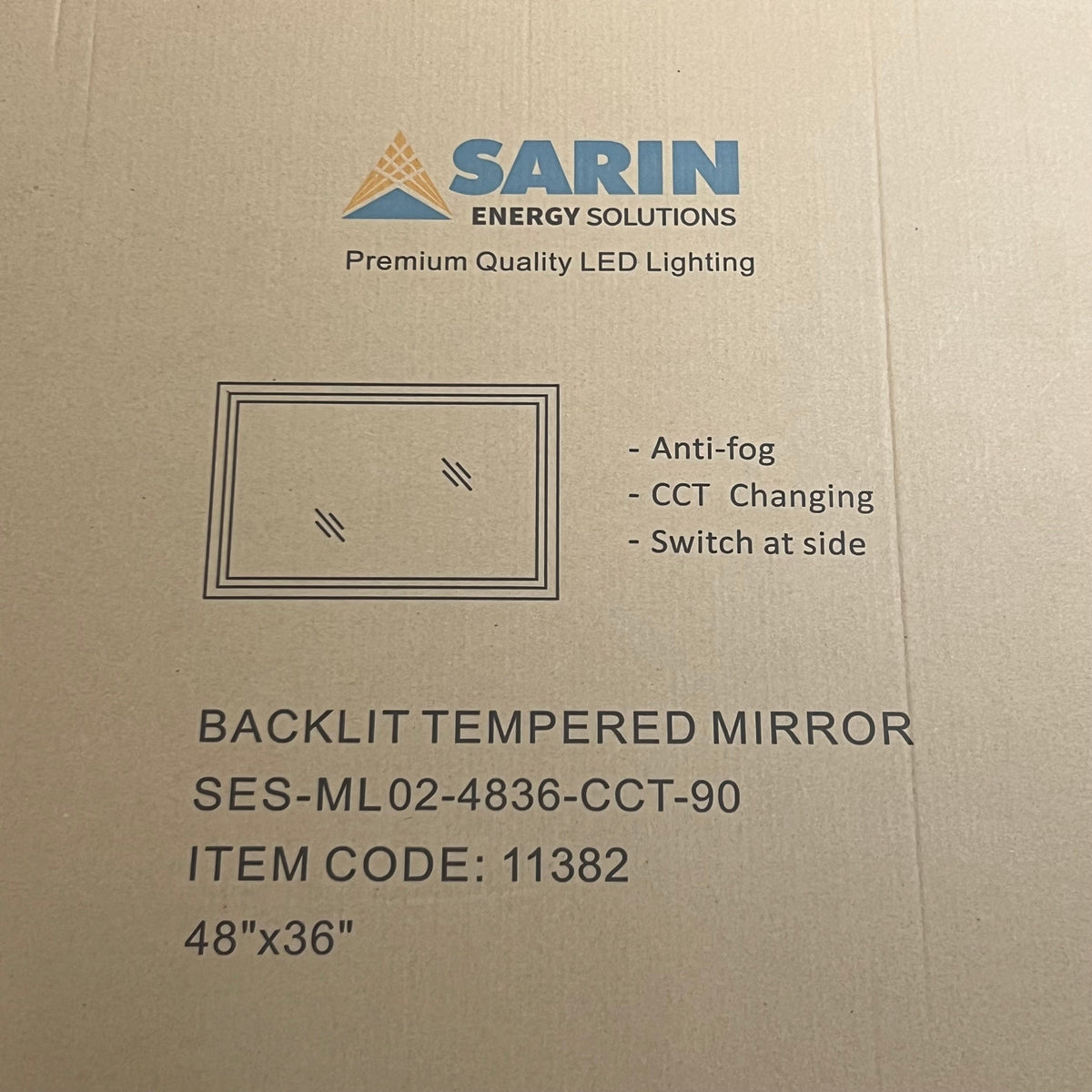 SARIN LIGHTING LED Tempered Bathroom Mirror w/ BackLit Anti-fog  48”x36” 11382