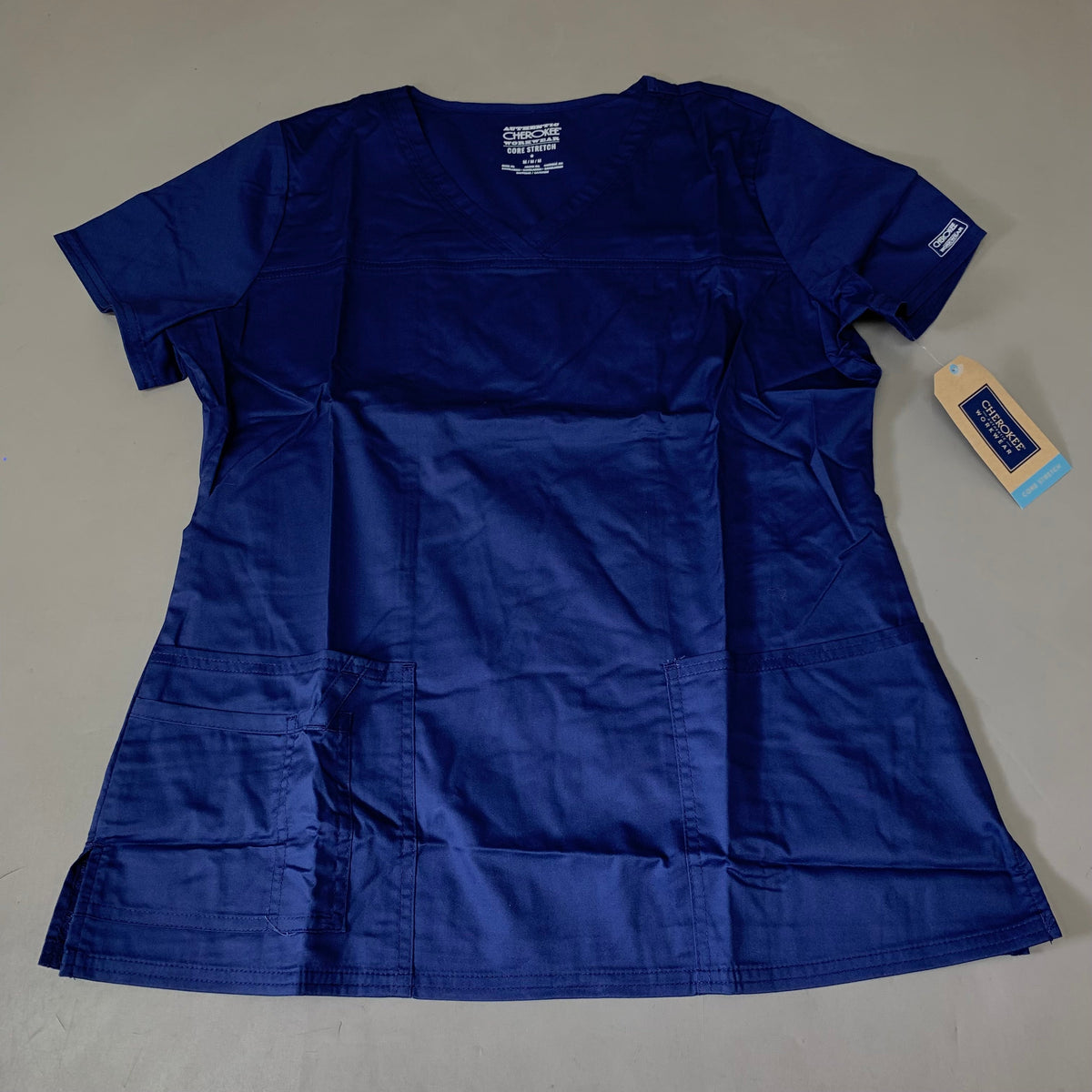 CHEROKEE Modern Classic Scrubs Top Core Stretch Women's SZ M Navy 4727