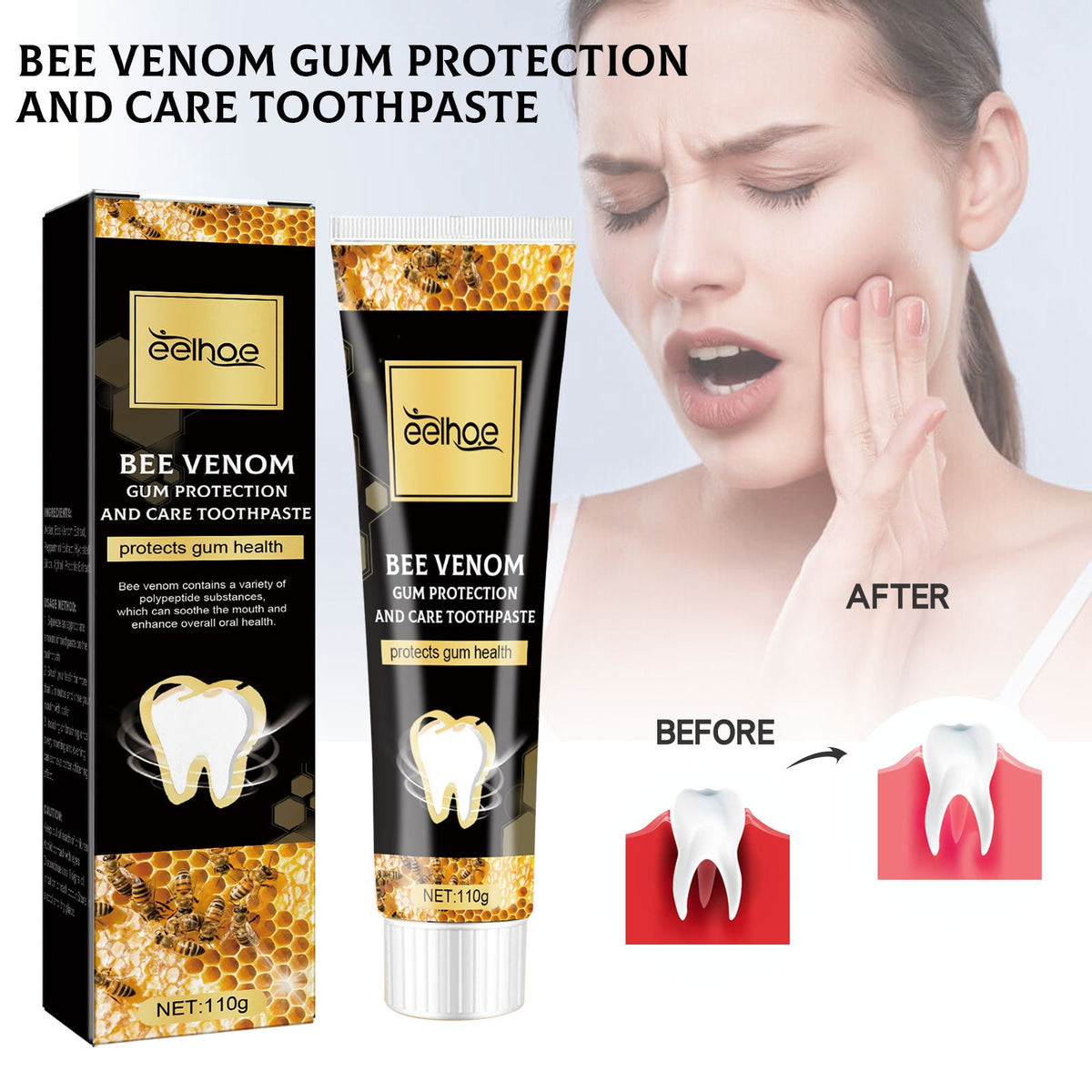 Bee Venom Gingival Toothpaste, Cleaning Stains Breath Fresh Whitening Toothpaste