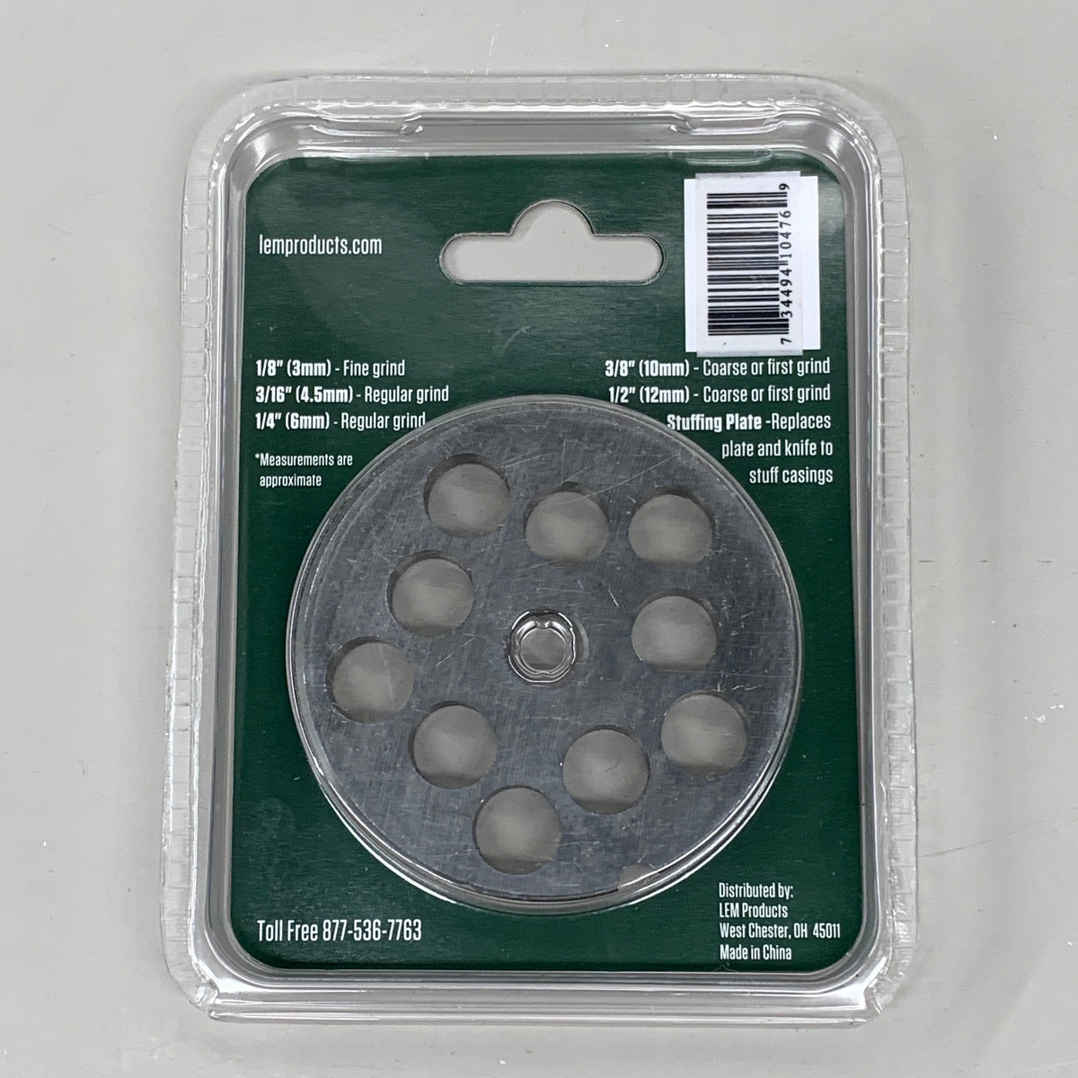 LEM Grinder Plate 12mm #12 (1/2") 2-3/4" Plate Diameter Stainless Steel 476SS