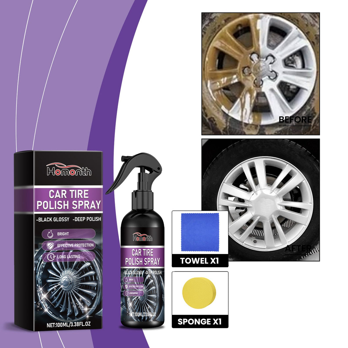 Automobile Tire Polish, Tire Stain Cleaning Refurbished Waterproof Anti-Fouling Protection Tire Aging