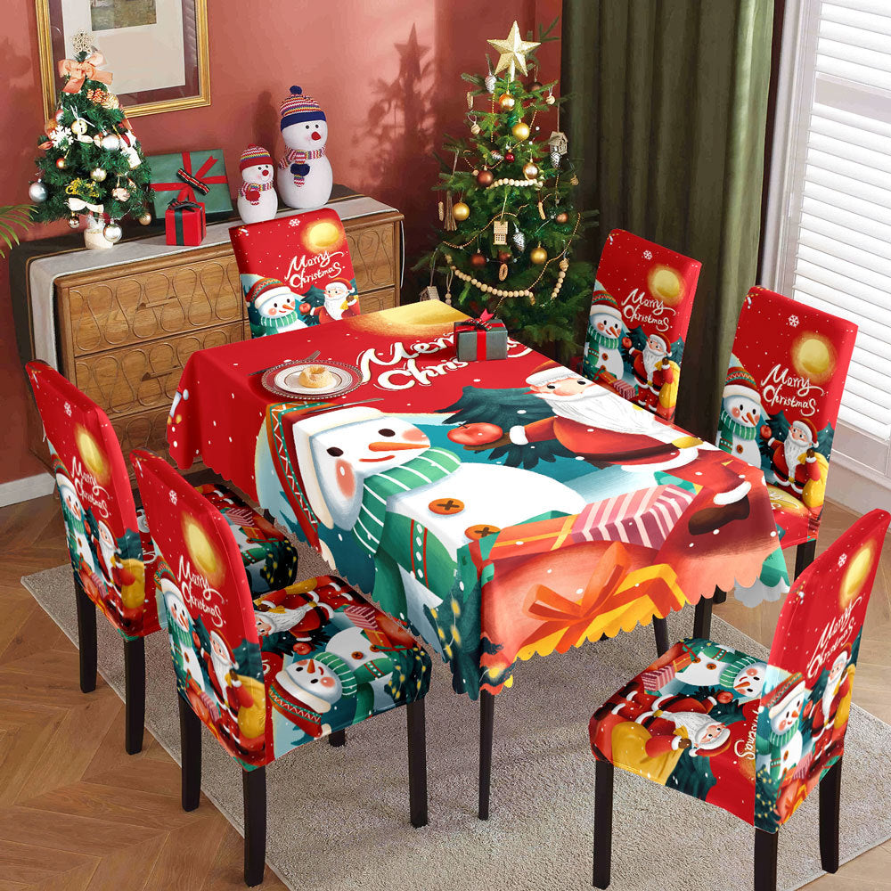 Christmas Waterproof Printed Tablecloth Restaurant Home Printed Chair Cover Christmas Tablecloth Chair Cover Decorative Set