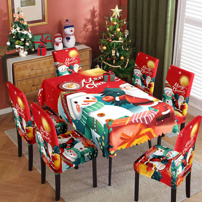 Christmas Waterproof Printed Tablecloth Restaurant Home Printed Chair Cover Christmas Tablecloth Chair Cover Decorative Set