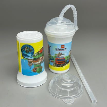 LEGOLAND California Resort (2 PACK) Plastic Cup w/ Lid & Straw 10 oz AUTHENTIC!