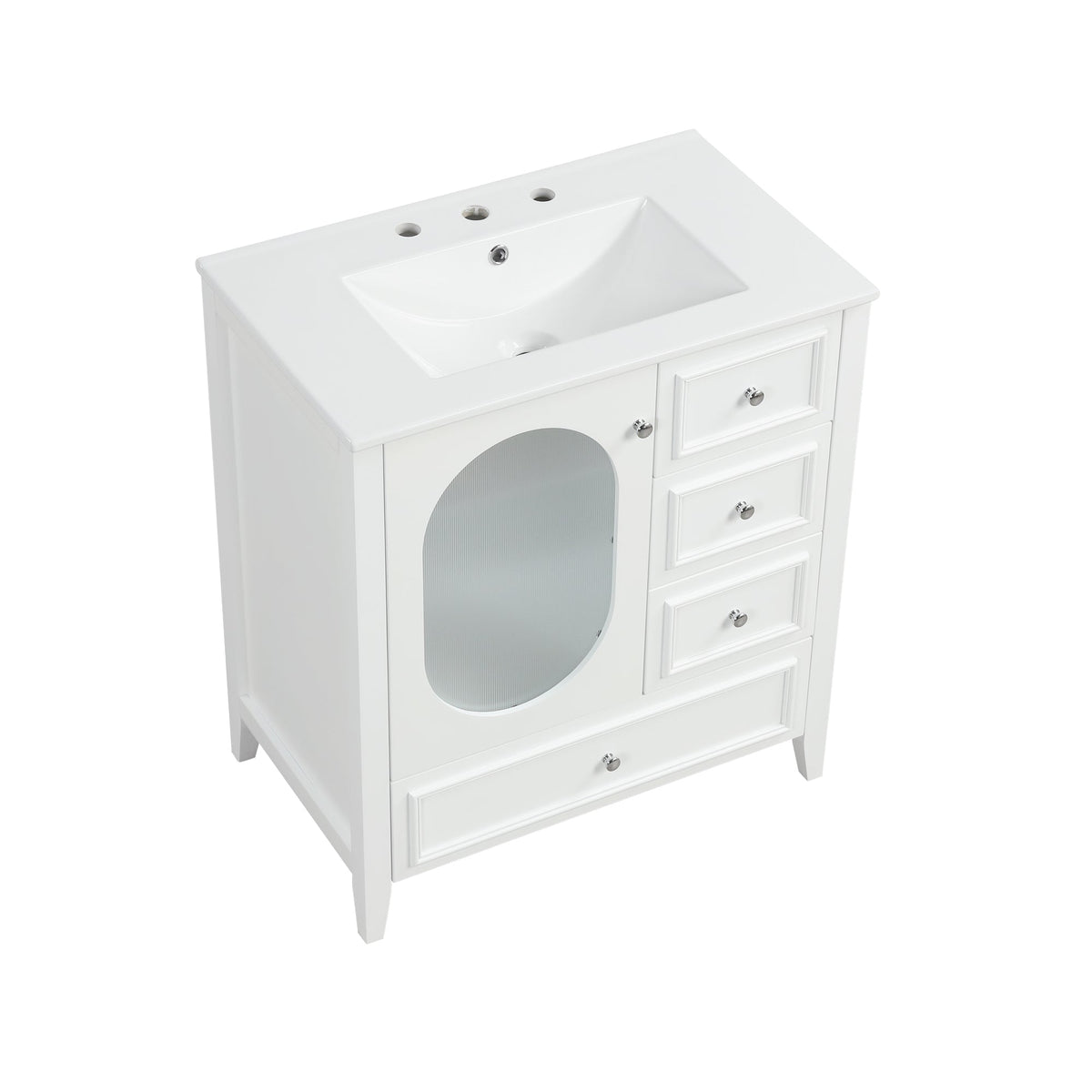 30" Bathroom Vanity with Sink, Bathroom Vanity Cabinet with Three Drawers and Door, Solid Wood and MDF, White