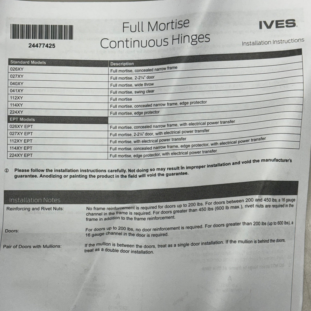 IVES Continuous Hinge Edge Protection Sz 80" L X 4.5" W CH224XY-1.10899