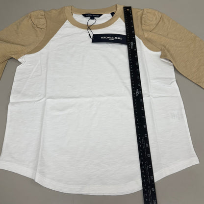 VERONICA BEARD Jeans Women's Mason Baseball Tee Sz-M Stone Khaki/White