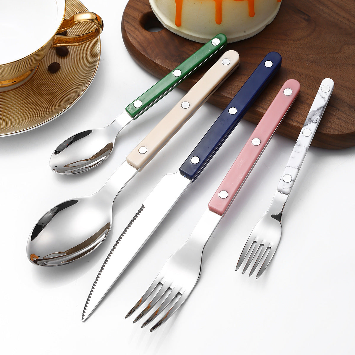 French Rivet ABS Handle Hotel Western Tableware Steak Knife Butter Knife Set