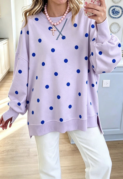 Womens Polka-Dot Print Pullover Long-Sleeve Sweatshirt