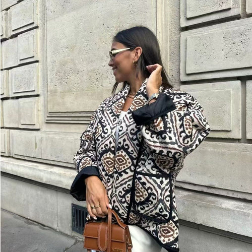 European American Floral Print Cotton-Padded Jacket