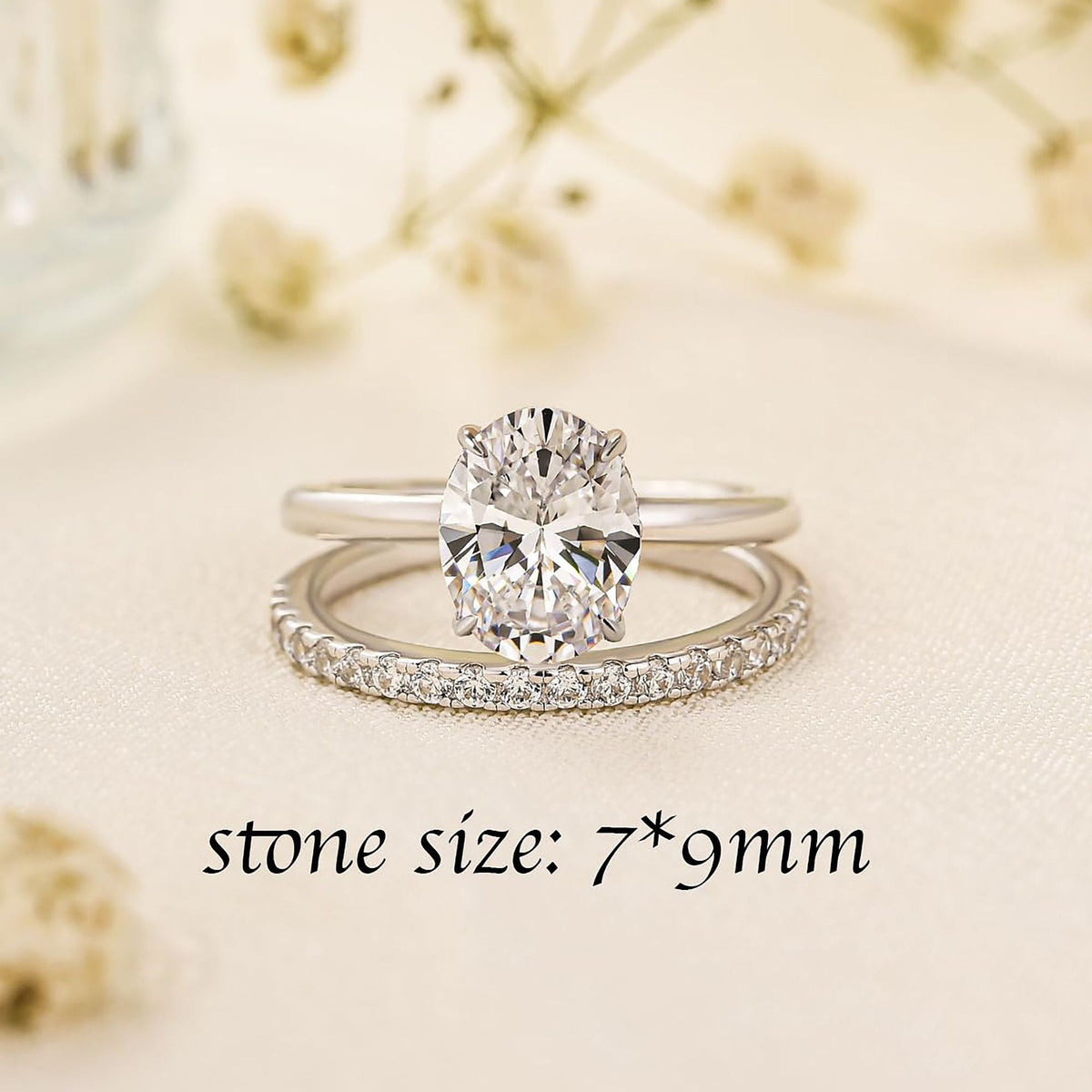Women's Simple And Versatile Oval Zircon Ring Set