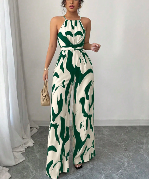 European And American Style Milk-Pattern Halter Neck Jumpsuit 2026 New Model Women's Tie-Back Open-Back Bodysuit