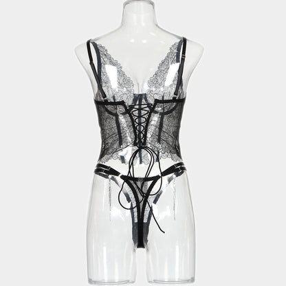 Flower Embroidery Tassel Chain Underwear Two-piece Set