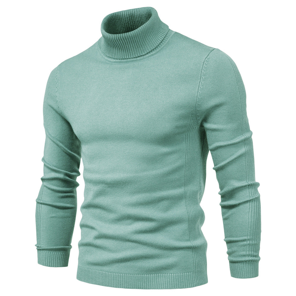Winter Turtleneck Sweater Fashion Slim Fit Solid Color Pullover Knitted Top Men's Clothing
