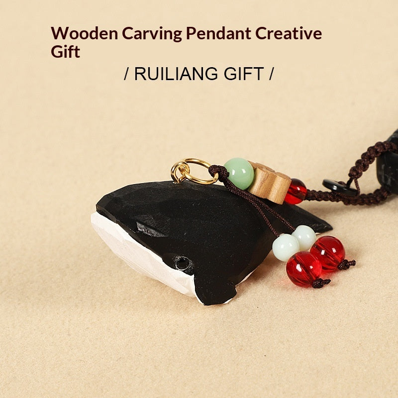 Creative Handmade Wooden Carving Whale Keychain Pendant