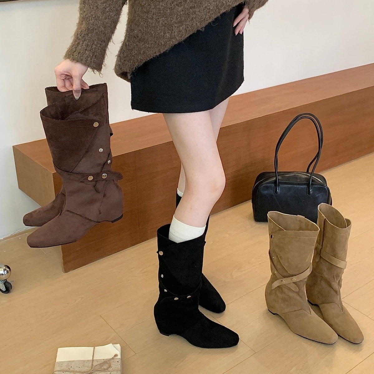 Women's Hidden-heel Suede Womens Riding Boots