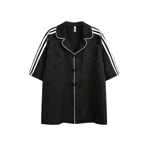 Striped Black Short Sleeve Turn-down Collar Shirt
