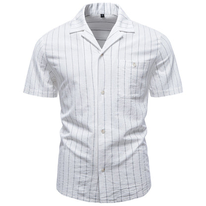 Cotton Cuban-collar Striped Shirt For Men