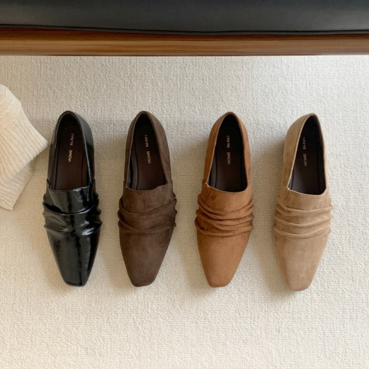 French-style Vintage Square-toe Pleated Hidden-heel Pumps For Women