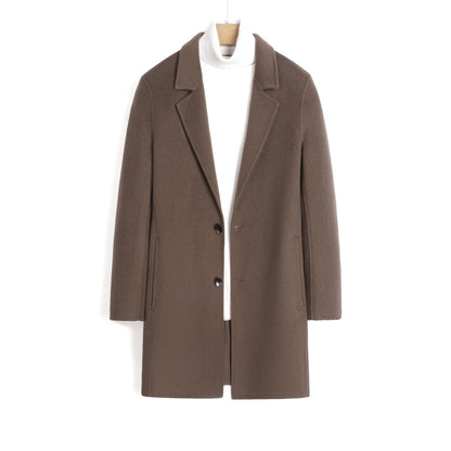 Male Solid Color Worsted Wool Mid-length Slim-fit Coat