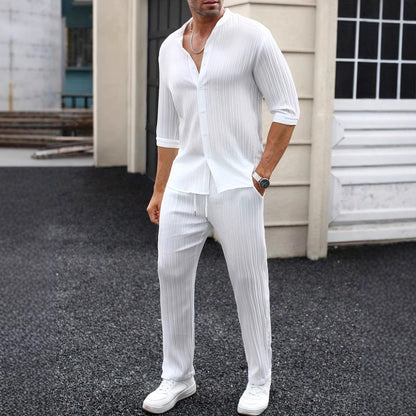 Mens Solid-Color SpringSummer Shirt And Pants Set