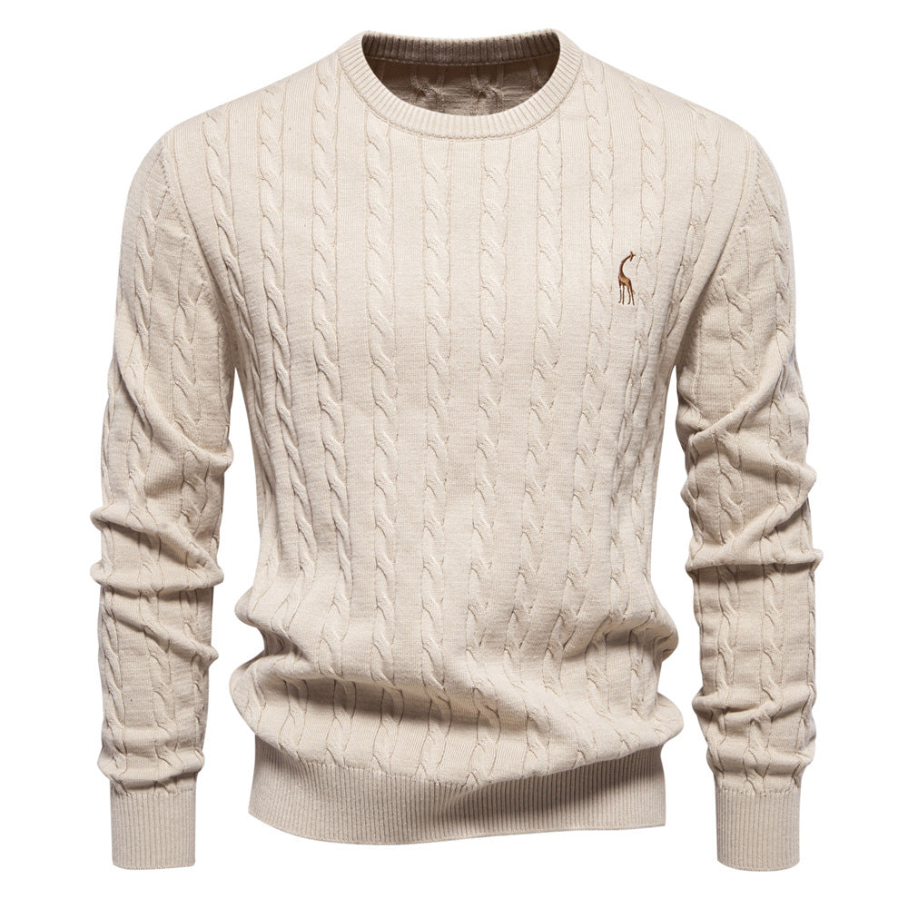 2026 Autumn And Winter New Cross-border Foreign Trade High Quality Men's Sweater Pullover Fawn Embroidery Solid Color Sweater For Men