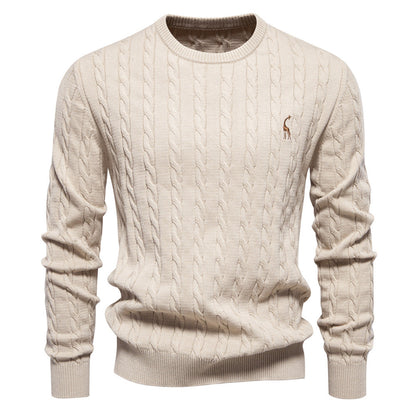 2026 Autumn And Winter New Cross-border Foreign Trade High Quality Men's Sweater Pullover Fawn Embroidery Solid Color Sweater For Men