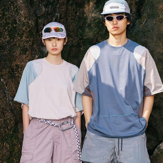 Men's Patchwork Contrast Color Sports T-shirt Loose Short Sleeve