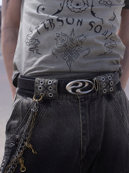 Matte Silver-plated Distressed Full-grain Leather Belt
