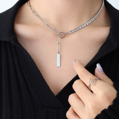 Square Strip Pendant Stainless Steel Necklace