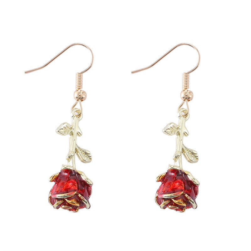 European And American French-style Vintage Romantic Three-dimensional Rose Earrings